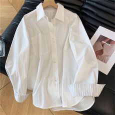 批发原版质量 高级感时尚拼接条纹翻领长袖<b class='q'>衬衫</b>女春秋气质宽松<b class='q'>衬衣</b>潮