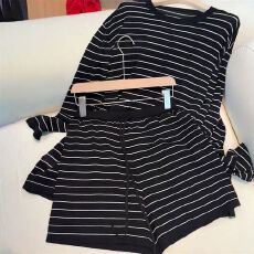 批发原版质量 韩版慵懒风休闲套装女春秋撞色条纹长袖<b class='q'>t</b><b class='q'>恤</b>短裤两件套潮