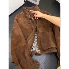 批发原版复古麂皮绒短外套<b class='q'>女</b>25春秋新款冷淡系韩系独特复古<b class='q'>夹克</b>上衣潮