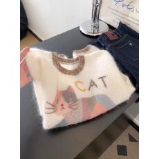 批发<b class='q'>超</b>可爱小猫咪软糯毛衣女2025春秋韩风显白长袖上衣潮