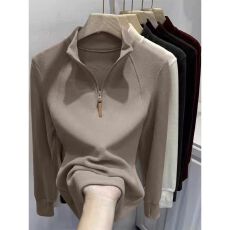 批发【原版质量】韩系设计感半拉链长袖内搭上衣<b class='q'>女</b>秋冬保暖休闲<b class='q'>卫衣</b>潮