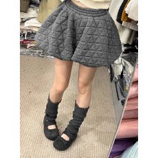 批发原版韩系加内里松紧高腰菱格夹棉蓬蓬半身裙女25秋冬A字短裤裙潮