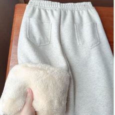 批发原版华棉复合北极绒 韩系加绒加厚百搭卫裤<b class='q'>女</b>25秋冬新款休闲裤潮