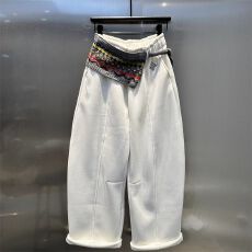 批发原版个性刺绣休闲弯刀裤女25<b class='q'>秋</b>冬新款百搭高腰加绒阔腿裤＋腰带潮