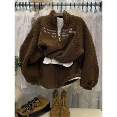 批发原版韩系秋<b class='q'>冬</b>显瘦半拉链字母刺绣羊羔毛卫衣抽绳短裙时髦两件套潮