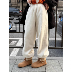 批发原版质量 韩系摇粒绒简约加厚保暖休闲裤女秋冬新款抽绳式<b class='q'>长裤</b>潮