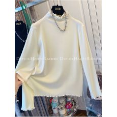 批发原版德绒 大码300斤木耳花边<b class='q'>长袖</b><b class='q'>T</b><b class='q'>恤</b>女秋冬打底衫韩版内搭上衣潮