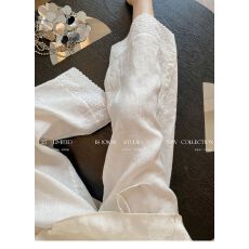 批发原版有内衬 300斤刺绣花边拼接休闲<b class='q'>裤</b>女夏<b class='q'>宽松</b>慵懒显瘦阔腿<b class='q'>裤</b><b class='q'>潮</b>