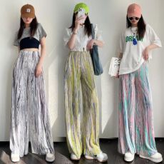 批发大码<b class='q'>女</b>装扎染百褶阔腿裤<b class='q'>女</b>春夏高腰百搭通勤垂感休闲直筒裤辣妹裤