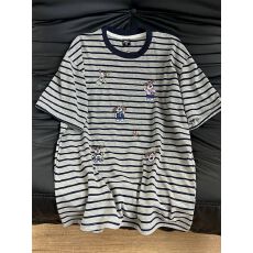 批发特<b class='q'>大码</b>300斤韩系可爱小狗刺绣短袖T恤女夏季独特纯棉条纹上衣潮