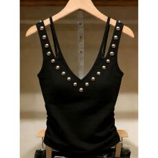 高级感法式V领设计重工百搭背心吊带女春夏新款辣妹风黑色内搭