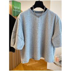 批发21支纯棉大码300斤欧货宽松明线装饰设计感短袖T恤女外穿半袖上衣