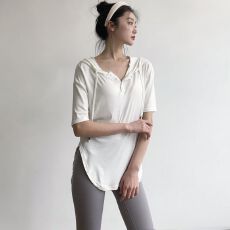 批发原版韩系连帽运动上衣女夏季普拉提宽松百搭显瘦罩衫<b class='q'>t</b><b class='q'>恤</b>瑜伽服潮