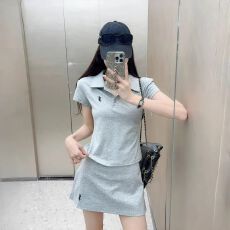 批发韩系学院风刺绣套装时尚短袖上衣+高腰显瘦短裙安全裤两件套夏季