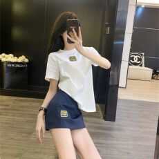 批发夏季新款韩系学院风刺绣圆领字母短袖<b class='q'>T</b><b class='q'>恤</b>女高级感半身裙时尚套装