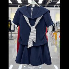 批发韩版海军领条纹披肩短袖短裙套装女2026夏季新款时尚休闲两件套潮