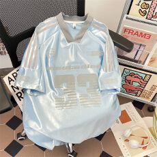 批发韩系大码300斤V领短袖<b class='q'>t</b><b class='q'>恤</b>女夏季宽松休闲五分袖美式印花运动球衣