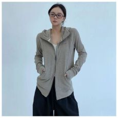 批发韩系纸片人薄款修身短款连帽外套女春<b class='q'>夏</b>复古休闲慵懒针织开衫上衣