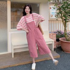 批发韩系学院风小个子盐甜系穿搭连衣裙女夏新款休闲减龄百搭<b class='q'>背带裤</b>潮