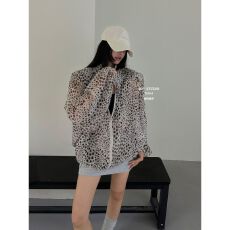批发美式复古豹纹防晒外套女夏季薄款宽松立领辣妹风休闲运动夹克<b class='q'>上衣</b>