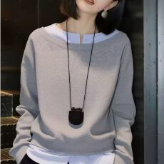 批发原版纯棉曼巴棉360g韩系撞色假两件套头卫衣女秋季宽松休闲<b class='q'>上衣</b>潮