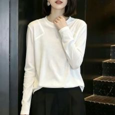 批发原版质量 韩系雪花棉简约百搭长袖T恤女秋季宽松内搭<b class='q'>打底衫</b>上衣潮