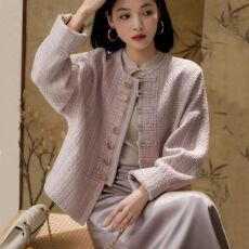 批发春秋冬季新款<b class='q'>时尚</b>韩版显瘦百搭气质鎏光琉璃醉粗花呢段外套女