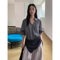 批发灰色<b class='q'>棉麻</b>衬衫女气质百搭宽松老钱风简约休闲亚麻慵懒风长袖衬衣女