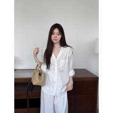 批发法式白色V领亚麻衬衫女<b class='q'>夏季</b>薄款宽松老钱风高端棉麻衬衣防晒上衣