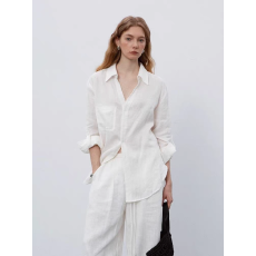 批发法式白色V领亚麻衬衫女<b class='q'>夏季</b>薄款宽松老钱风高端棉麻衬衣防晒上衣