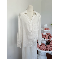 批发法式白色V领亚麻衬衫女<b class='q'>夏季</b>薄款宽松老钱风高端棉麻衬衣防晒上衣