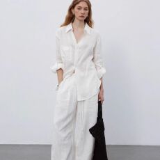 批发法式白色V领防晒亚麻衬衫女春夏外穿老钱风棉麻衬衣外套<b class='q'>长袖</b>上衣