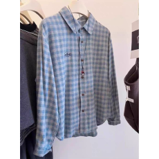 批发软糯磨毛Polo翻领刺绣<b class='q'>格子</b>衬衫女春秋叠穿<b class='q'>西装</b>内搭打底百搭衬衣冬