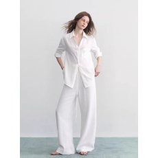 批发法式复古老钱风亚麻衬衫女夏季外穿薄款宽松长袖防晒衬衣外套上衣