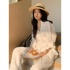 批发法式复古老钱风亚麻衬衫女夏季外穿薄款宽松长袖防晒衬衣外套上衣