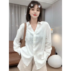 批发法式复古老钱风亚麻衬衫女夏季外穿薄款宽松长袖防晒衬衣外套上衣