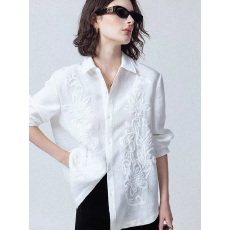 批发法式气质高级感白色Polo领长袖衬衫<b class='q'>男</b>女夏季薄款透气宽松衬衣外套