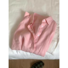 CHAO级推荐！老钱风粉色天丝亚麻衬衫女春夏舒适透气宽松防晒衬衣