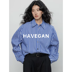 春季条纹长袖衬衫女高级感2026新款慵懒宽松休闲上衣