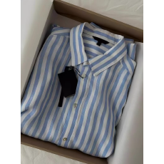 批发法式老钱风蓝白条纹<b class='q'>亚麻</b>棉麻衬衫女夏季南法度假松弛感防晒衬衣