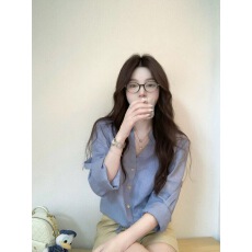 批发高智感蓝色<b class='q'>亚麻</b>防晒衬衫女2026新款夏薄款宽松抽绳设计感短款上衣