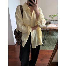 老钱风简约亚麻气质POLO明黄色衬衫oversize防晒外套