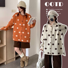 批发实拍2025孕妇秋冬新款波点针织开衫外套开衫厚款