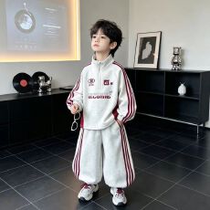 批发男童两件套装2026秋新宽松休闲套装半高领拉链卫衣运动裤潮