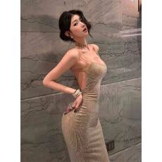 批发御姐气质名媛高级感烫钻吊带<b class='q'>连衣裙</b>高端大气上档次收腰包臀礼服裙