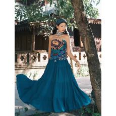 批发西双版纳旅游穿搭波西米亚印花抹胸上衣<b class='q'>女</b>度假风半身裙套装两件套