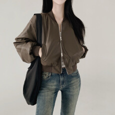 批发韩国ins 时尚气质百搭短款机车皮衣外套