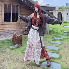 批发秋季新款复古百搭叠穿外套吊带连衣裙<b class='q'>蕾丝</b>半身裙套装女