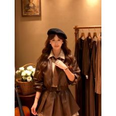 批发小众辣妹风时尚复古套装显瘦假<b class='q'>两件</b>短外套+气质纯欲半身裙<b class='q'>两件</b>套