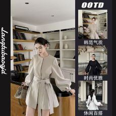 批发韩版气质圆领系带风衣女中长款2025年秋季新款时尚百搭风衣<b class='q'>外套</b>女